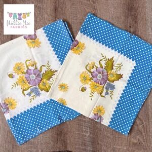 Vintage Floral Pillowcases with Blue Polka Dots, set of 2